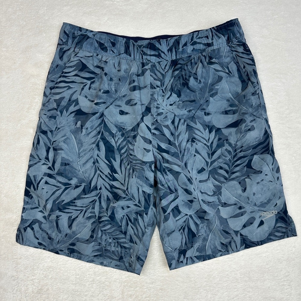 Speedo Men's Tropical Leaf Print Swim Trunks Shorts Blue Size S P CH
